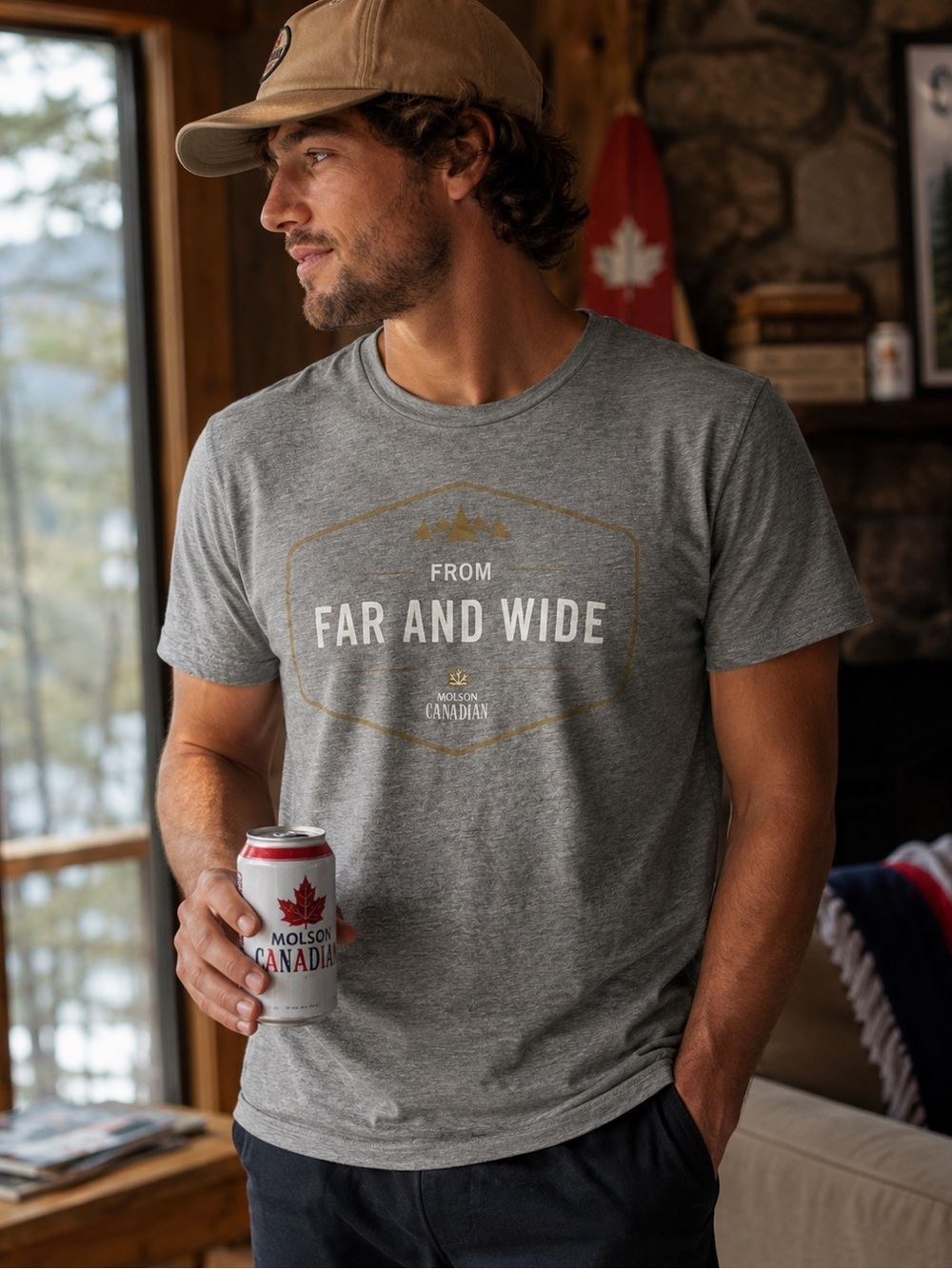 MOLSON CANADIAN Far And Wide Grey Graphic Tee Men’s Sz S Beer Merch Promo Shirt